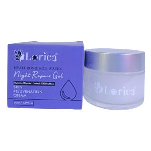LORICA Hyaluronic Rice Water Night Repair Gel | Hydrating with Hyaluronic Acid, Coconut Water & Vitamin B5 | Lightweight Night Cream for Glowing Skin | Anti-Dullness & Skin Repair | 50 ml