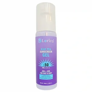 Lorica Glutathione Blue Pea Sunscreen Gel SPF 50 PA++++ UVA & UVB Protection | For All Skin Types | High Sun Protection | Soothe Sunburn | Ultra Lightweight Texture | Non-Greasy | Quick Absorption | Water and Sweat Resistant | Broad Spectrum Protection | Non-Tacky Finish |  No White Cast | For Men & Women | 100 ml